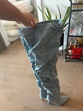 Zara Light Blue Over-the-Knee Heeled Boots